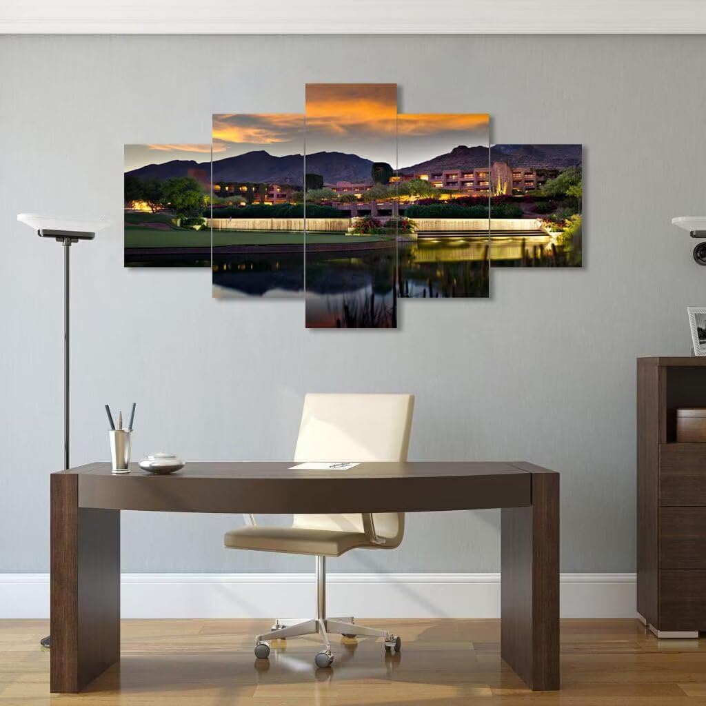 chenchenArt Foothill Mountains Golf Course Wall Art for Office Living Room Bedroom Home Decorations Golf Course Pictures Posters Canvas Prints Modern Artwork Framed Ready to Hang(60''W x 40''H)