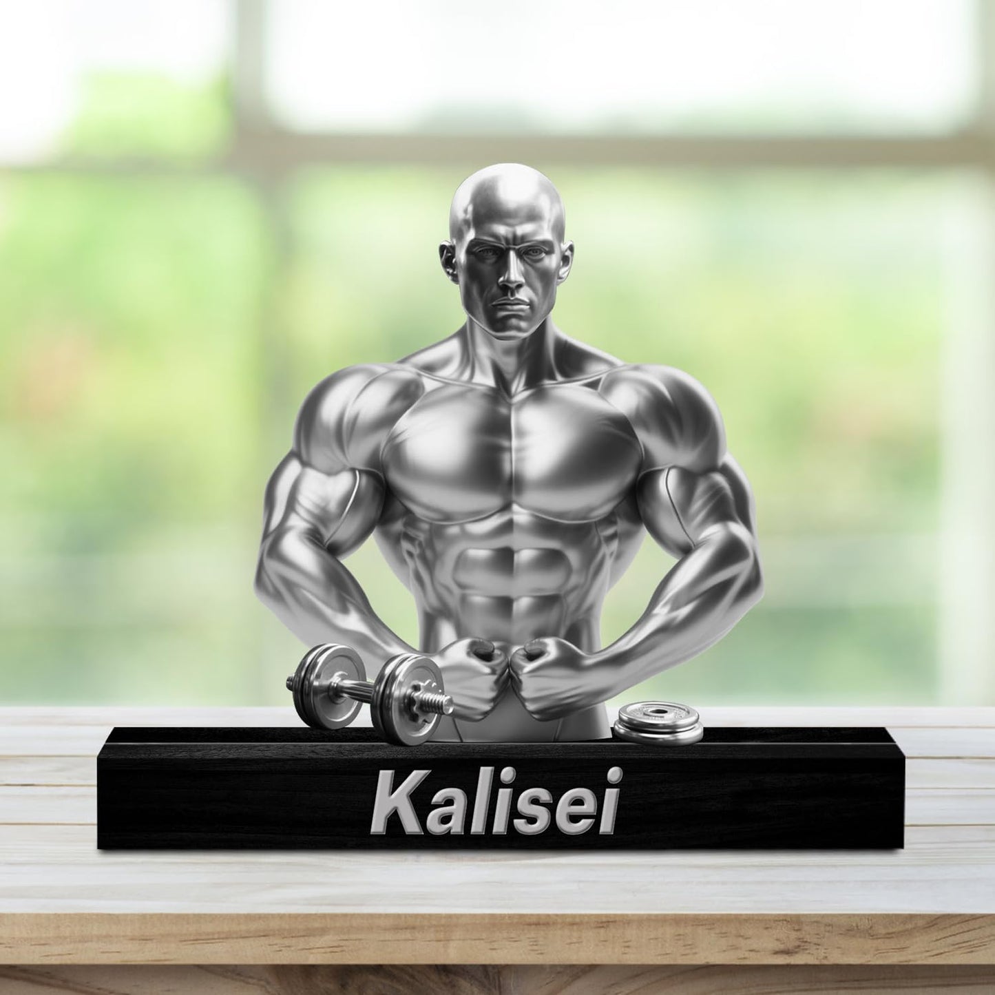 Personalized Fitness Muscle Man Ornaments for Bedroom Office Sport Room Custom Name Figurine Sign Plaque Fitness Dumbbells Athlete Acrylic Plaque Home Decor Gift for Men Women Sport Lover