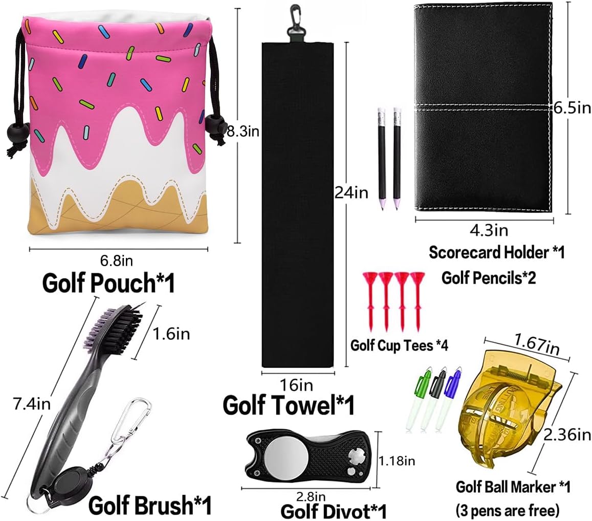 Golf Valuables Pouch, Leather Golf Tee Pouch with Drawstring Closure Golf Ball Tee Handbag Portable Golf Accessories