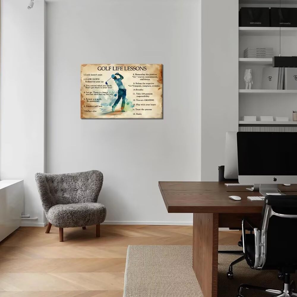 Vintage Golf Wall Art Framed Life Lessons Inspirational Quote Poster Golf Pictures Motivational Painting Artwork for Living Room Office Club Home Decorations Ready to Hang (24 x 36 inch)