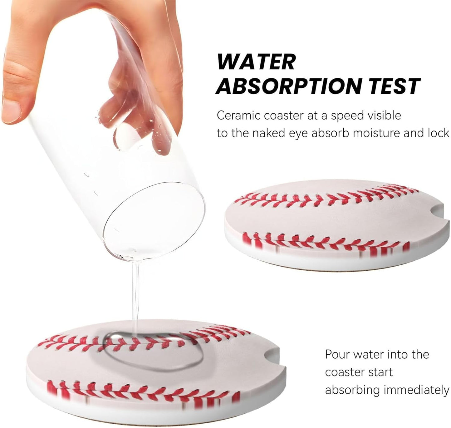 Car Cup Holder Coasters, Baseball Ball Car Coasters for Cup Holder Drinks, 2 Pack Ceramic Cute Auto Interior Accessories for Women Men