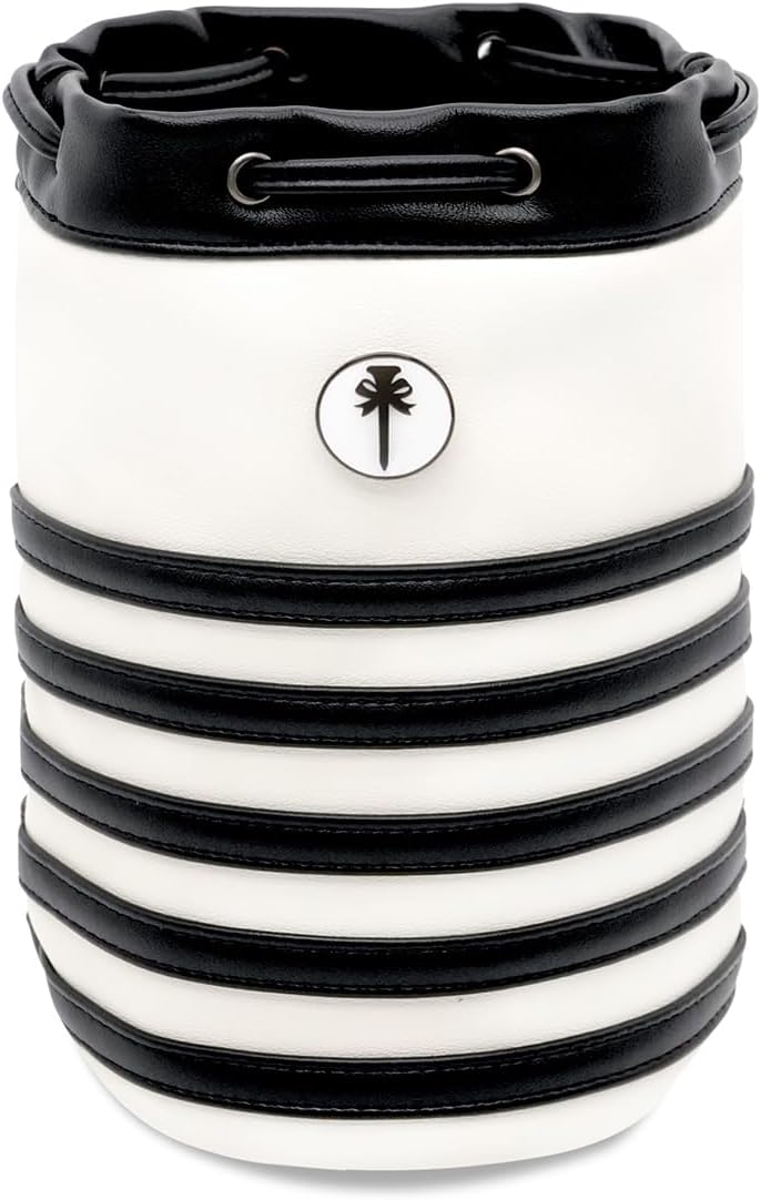 PINKTEE Golf Ball Sack Valuables Pouch Leather Bag Bucket Waist Design with Removable Magnetic Ball Marker