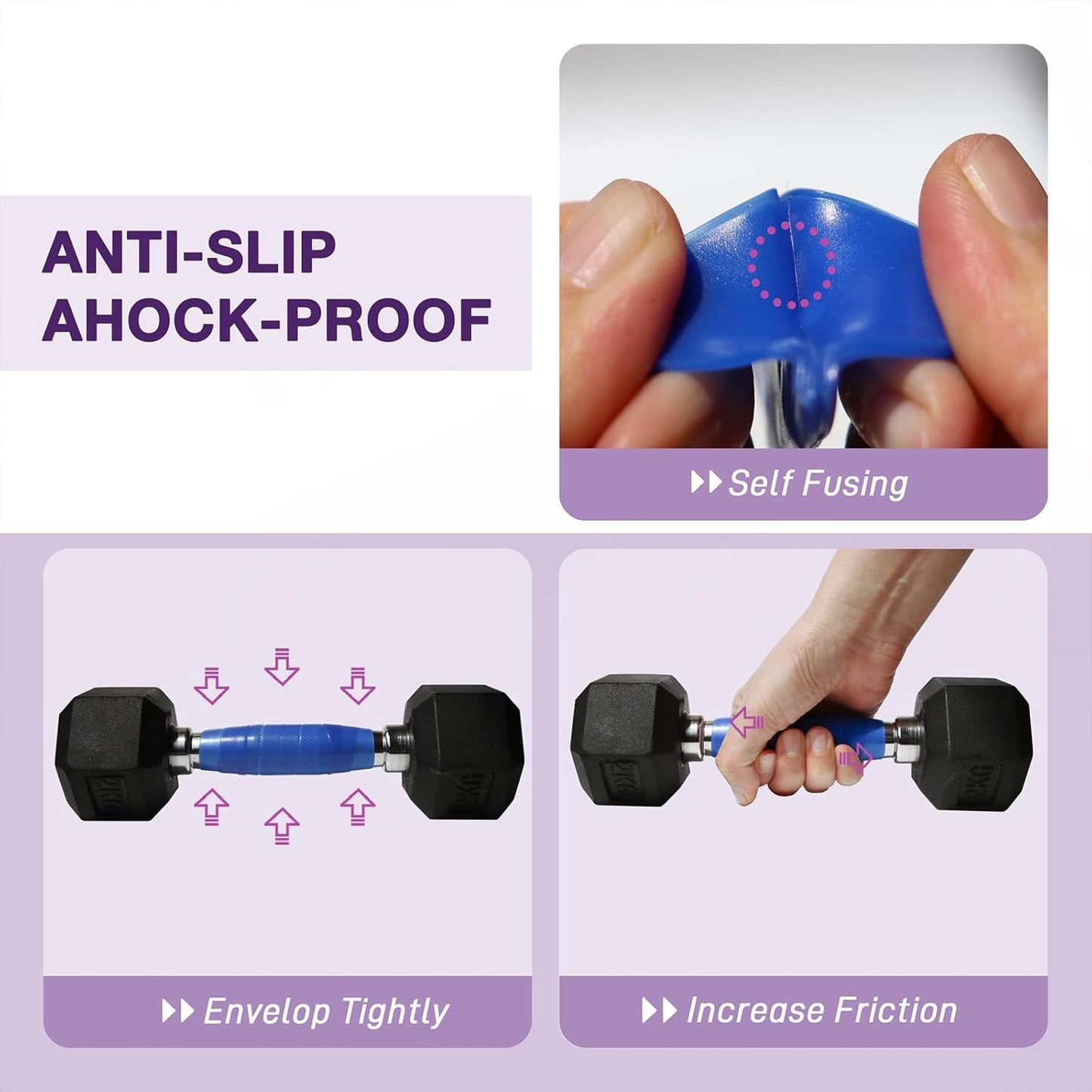 2 Rolls 1IN X 10FT Grip Tape,Self Fusing Silicone Grip Wrap for Handles,No Adhesive,Blue