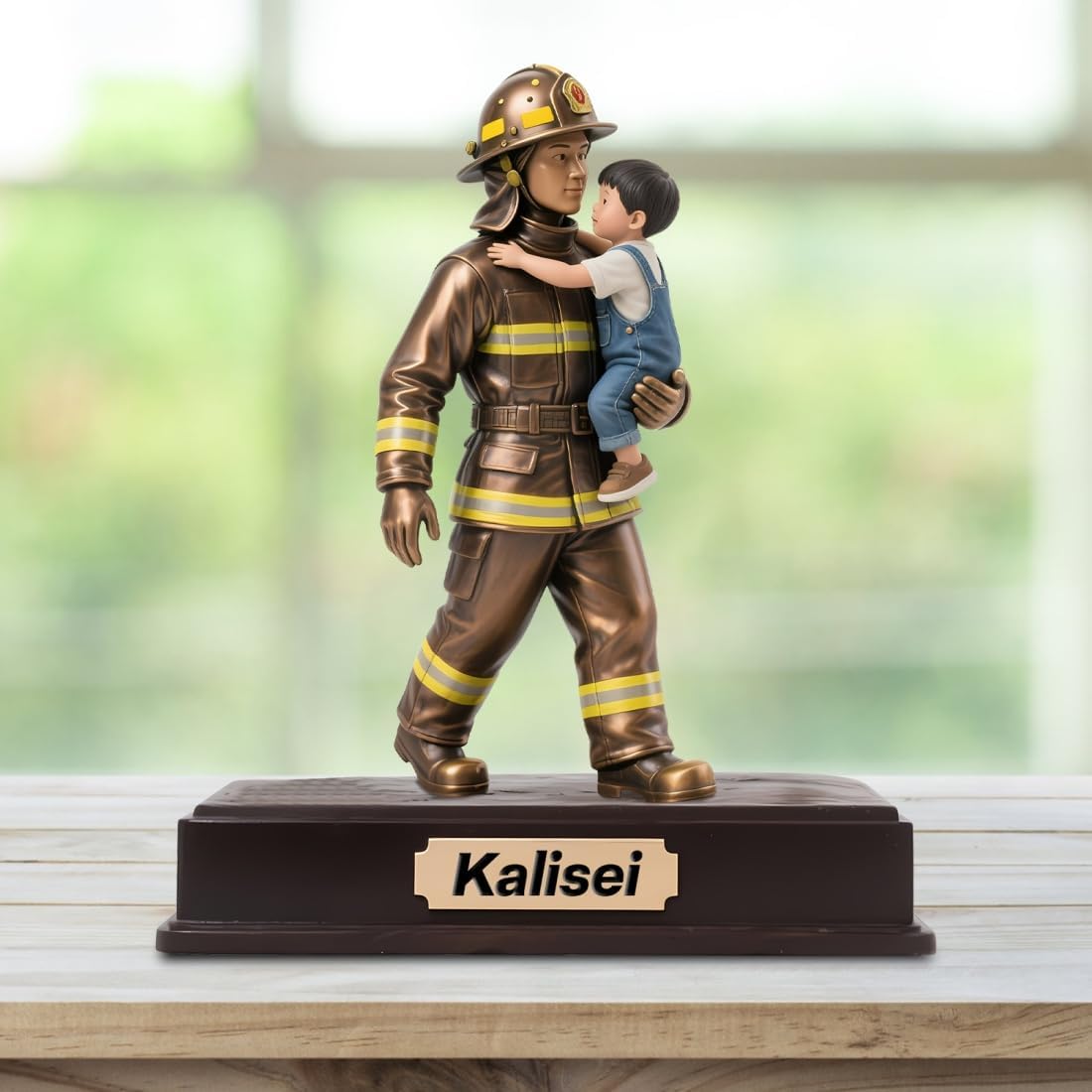Personalized Fireman Desktop Ornament Sign Custom Firefighter Name Desk Sign Art Flat Acrylic Plaque for Home Men Cave Desk Decor Plaque Gifts for Firefighter Dad Birthday Christmas from Kids