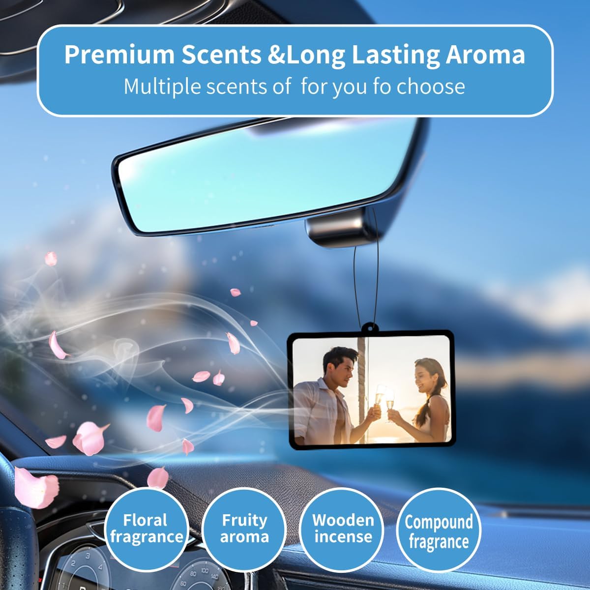 Personalized Photo Car Air Freshener – Custom Double-Sided Print – Fresh Linen Scent – Eco-Friendly, Long-Lasting Fragrance – Unique Gift for Family, Friends, Lovers (Movie), White