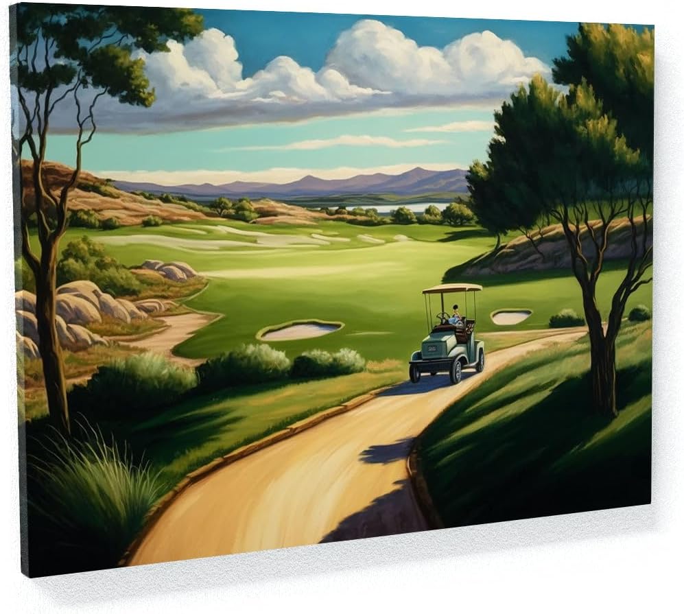 Sense Canvas Golf Cart Fairway Landscape 25 Canvas Art - Home Decor Wall Art Print Poster Painting Small 16x12 / 0.75"