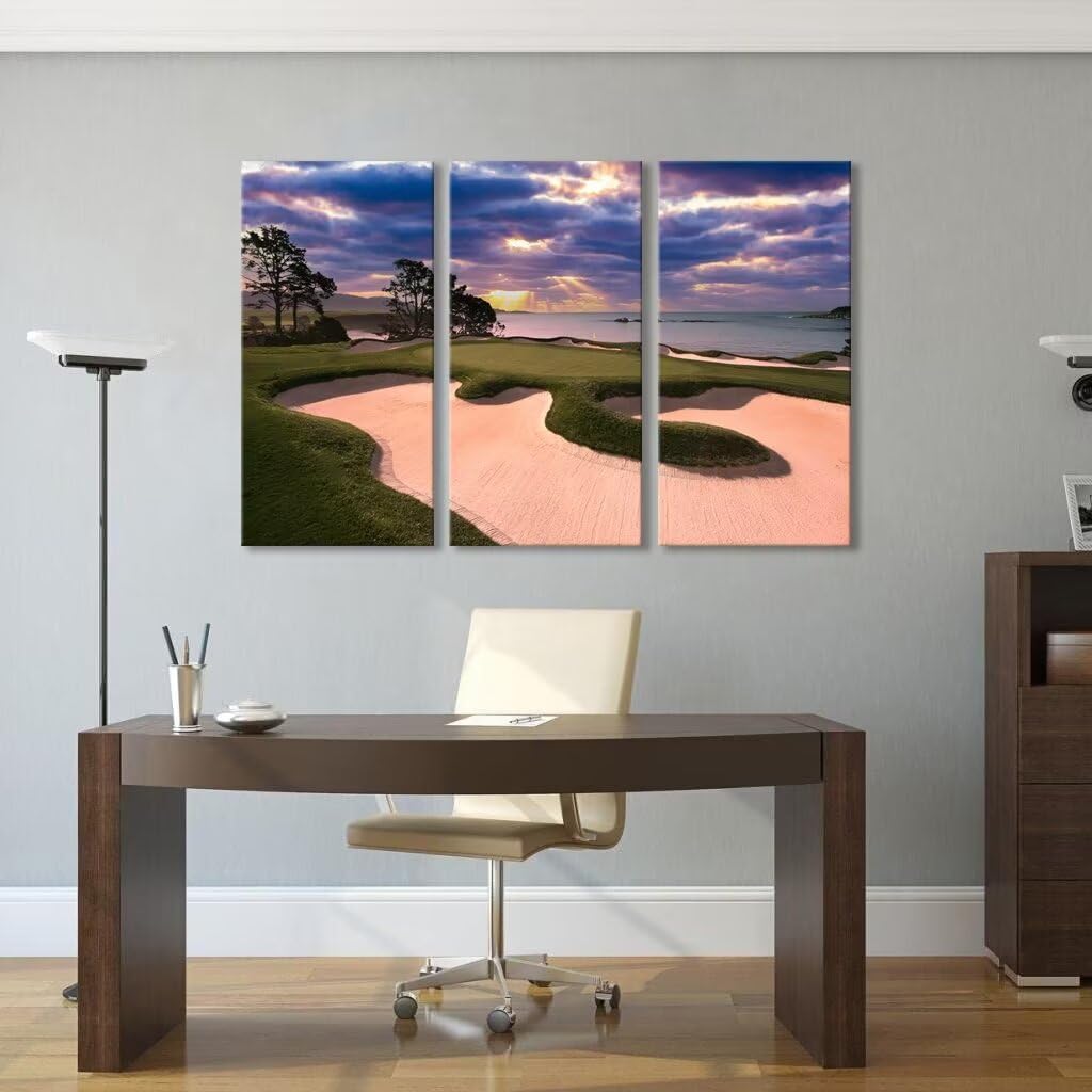Oceanside Pebble Beach Golf Course Wall Art for Living Room Bedroom Bathroom Home Decorations Golf Course Pictures Posters Wall Decor Framed Artwork Canvas Prints Ready to Hang(14''W x 28''H x 3)