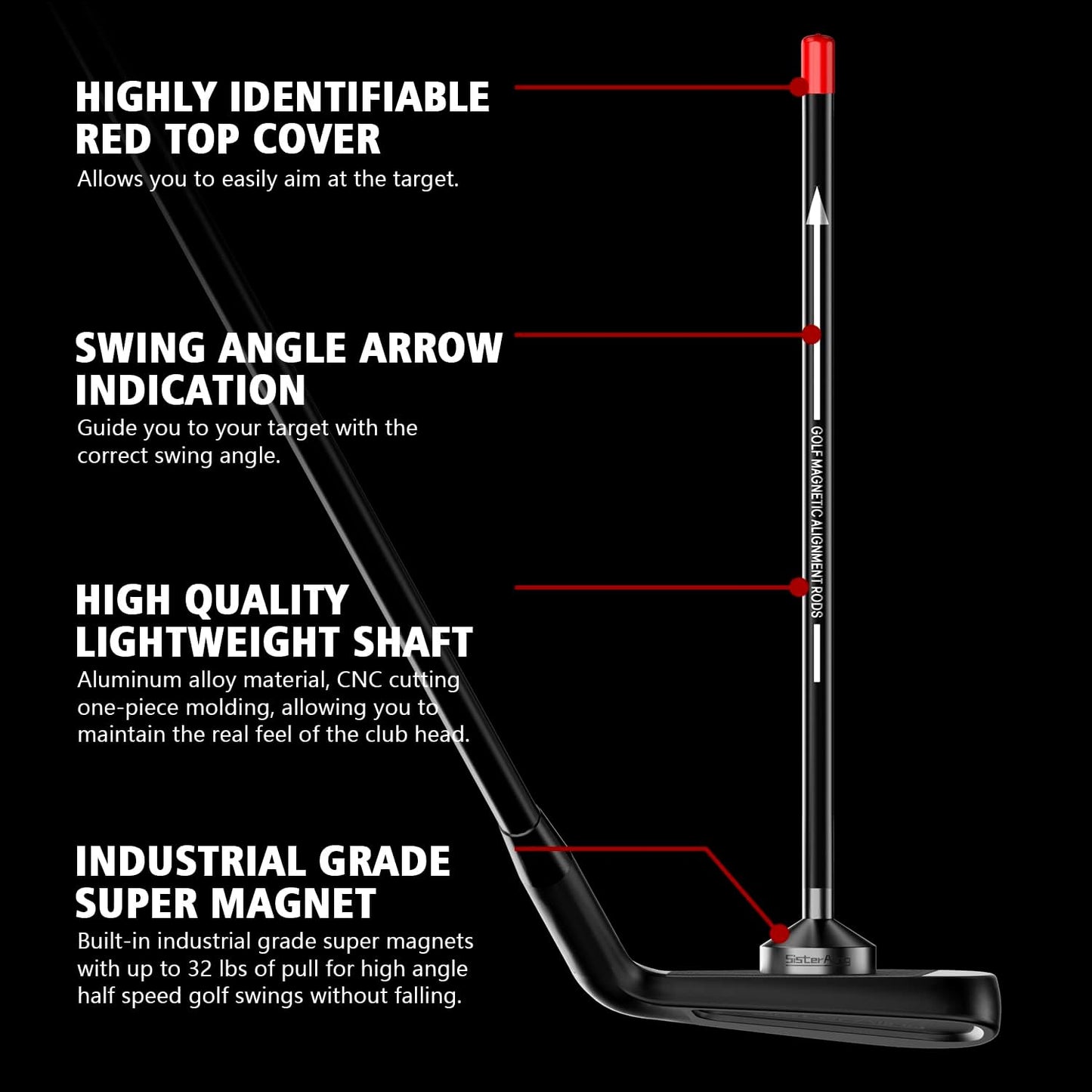 Golf Magnetic Alignment Rods,Golf Club Alignment Sticks,Magnetic Swing Training Aid Accessories Visualize Calibrate Golf Shots,hit The Target with The Right Golf Swing,Golf Gift