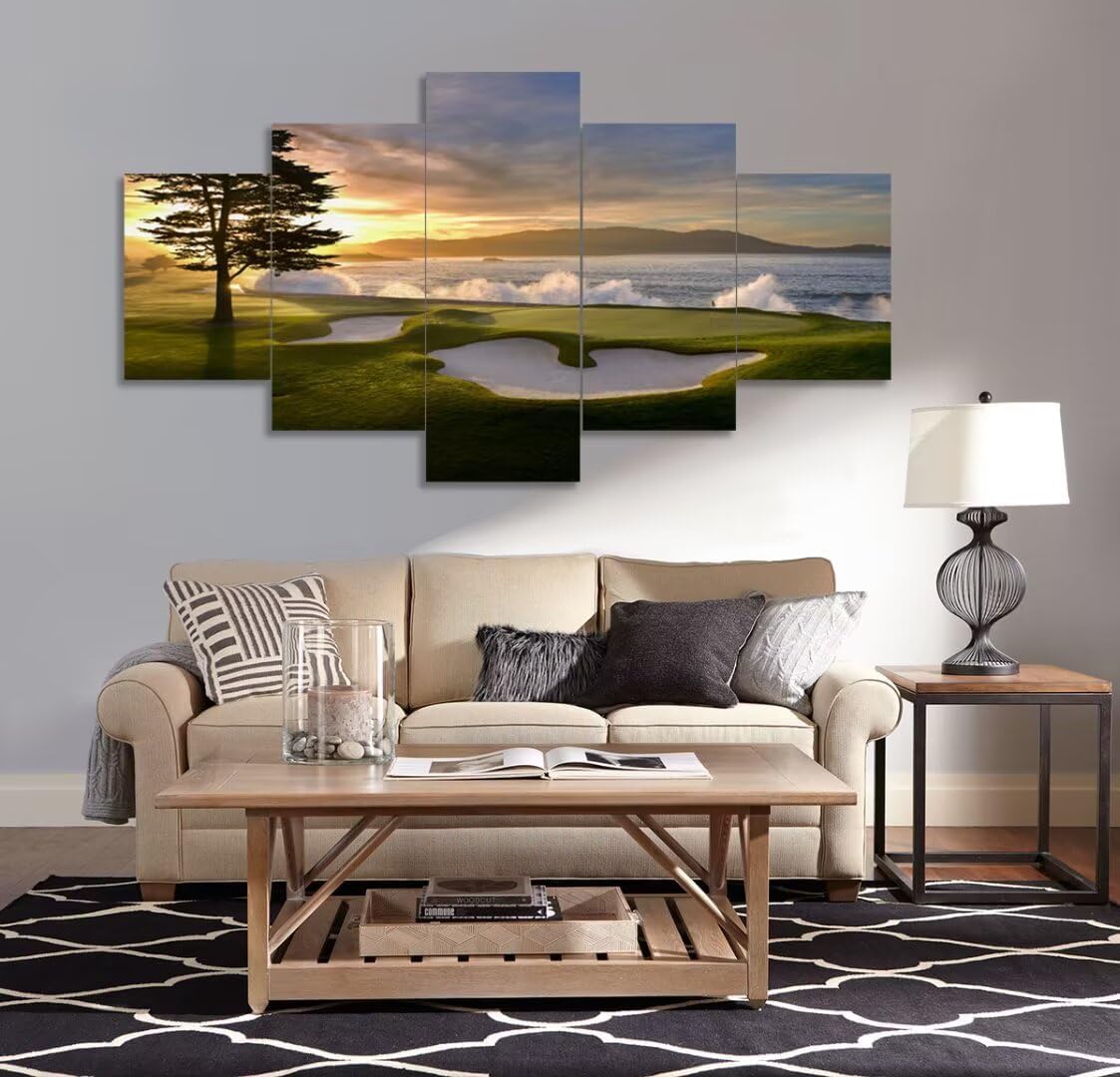 Pebble Beach Golf Course Wall Art for Living Room Bedroom Bathroom Office Wall Decorations Golf Course Pictures Canvas Prints Modern Framed Artwork Ready to Hang(60''W x 32''H)