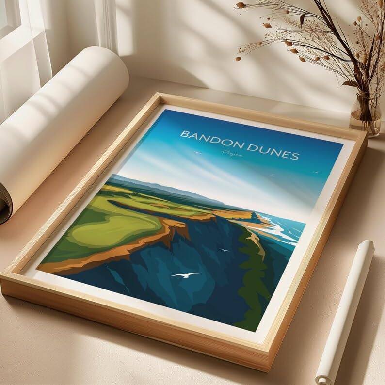 Bandon Dunes Golf Poster - Oregon Golf Course Resort, Oregon Golf Art, Coastal Golf Print, Vintage Golf Wall Decor, Scenic Golf Landscape, Golf Resort Artwork (Unframed) (11x14)