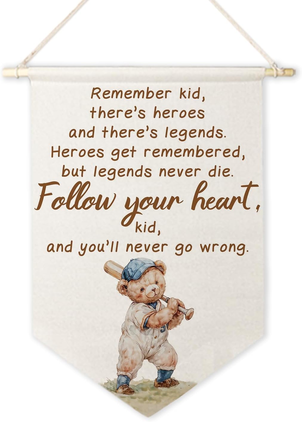 ArtisaEura Bear Nursery Inspirational Wall Canvas Banners, Baseball Bear Nursery Decor, Positive Affirmations Hanging Display Pennant Banner Flags, Baseball Wall Decor for Kids Room Bedroom Playroom