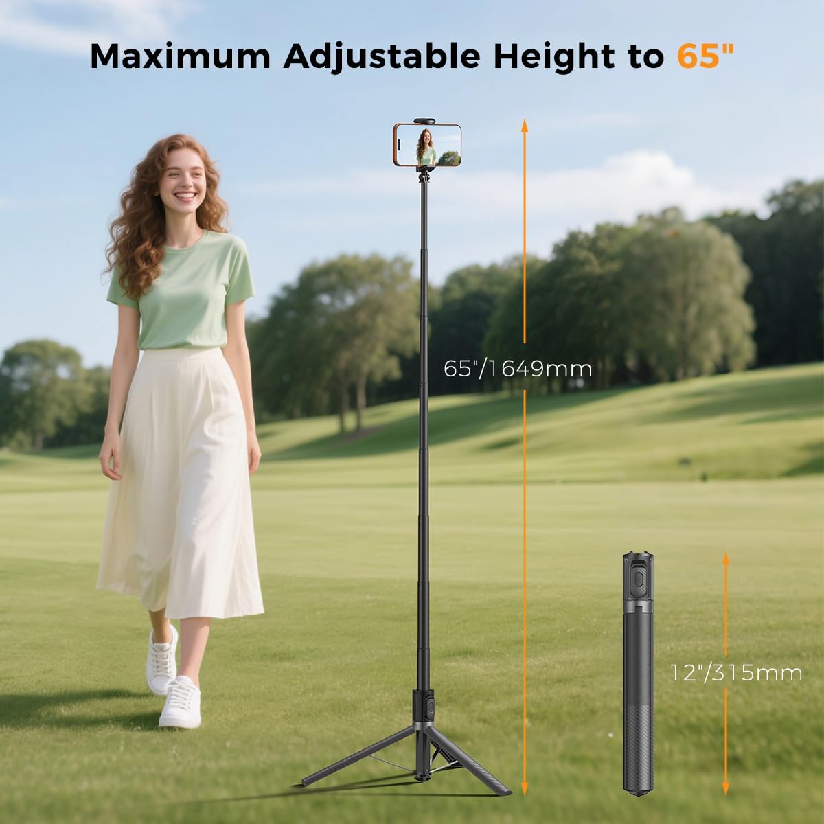65" Automatic Phone Tripod,Auto-Open and Close Selfie Stick Tripod with Remote, Extendable Cell Phone Stand for iPhone & Android,Lightweight Selfie Stick for Creators,Vloggers,Travel,YouTube