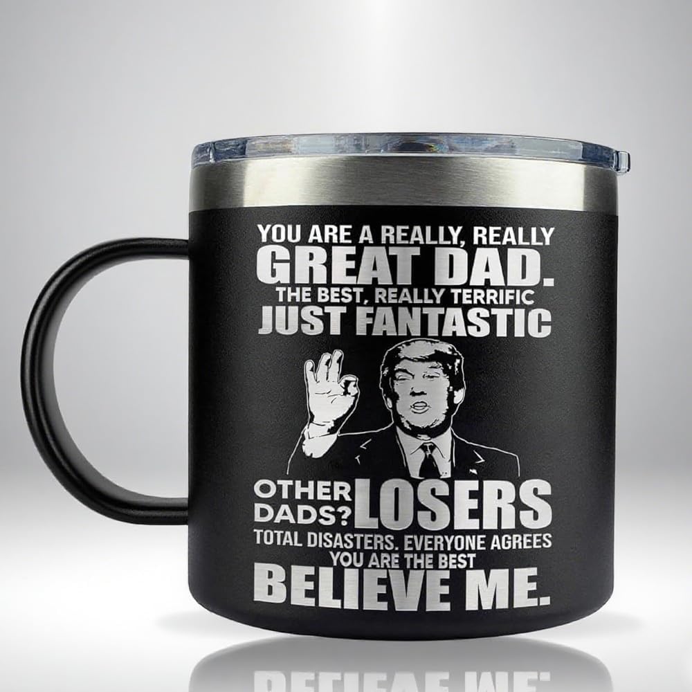 Golf & Dad Mug - Best Dad Ever Gifts for Golfers, Grandpa Mug for Fathers Day Birthday Christmas from Daughter Son, 14oz Insulated Stainless Steel Tumbler