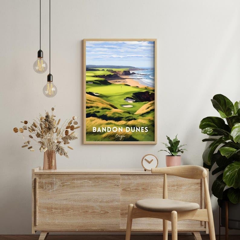 Nationcog Bandon Dunes Golf Wall Art Poster, Oregon Coastal Course Print with Rugged Ocean Views, Vintage Decor for Office or Bedroom, Ideal Gift for Dad or Husband (Unframed) (24x36)