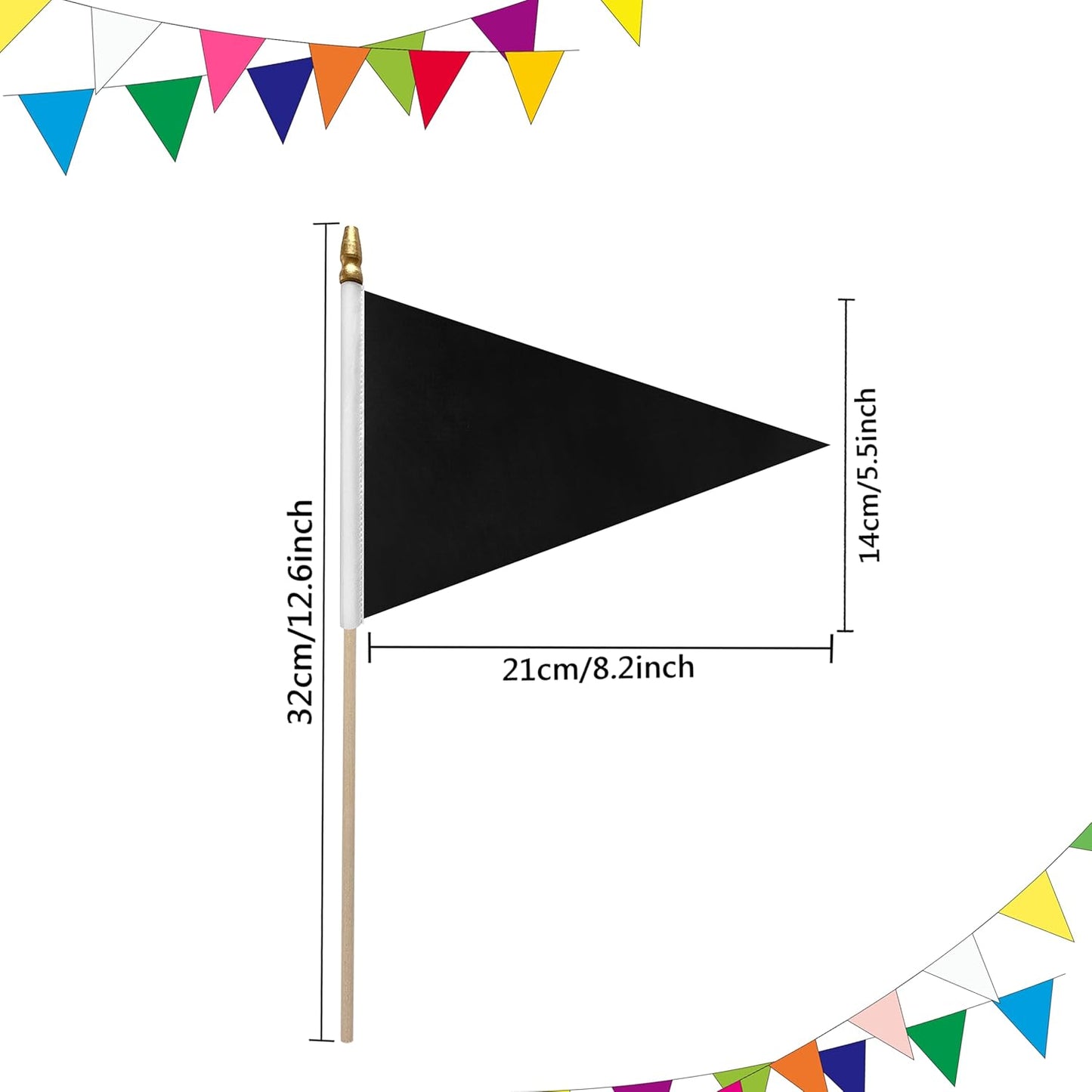 20 Pack Solid Color Black Blank Pennant Flags on Wood Stick Small Mini Plain DIY Graffiti Flags,Decorations for Parades,Grand Opening,Kids Birthday,Sports Clubs,5x8 Inch