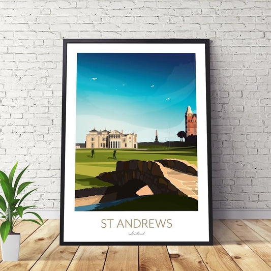 Nationcog St Andrews Golf Print - Scotland; 18th Hole; Old Course Print; Swilcan Bridge Art; Scotland; Golf Wall Art; St Andrews Links Decor; Historic Golf Course (Unframed) (11x14)