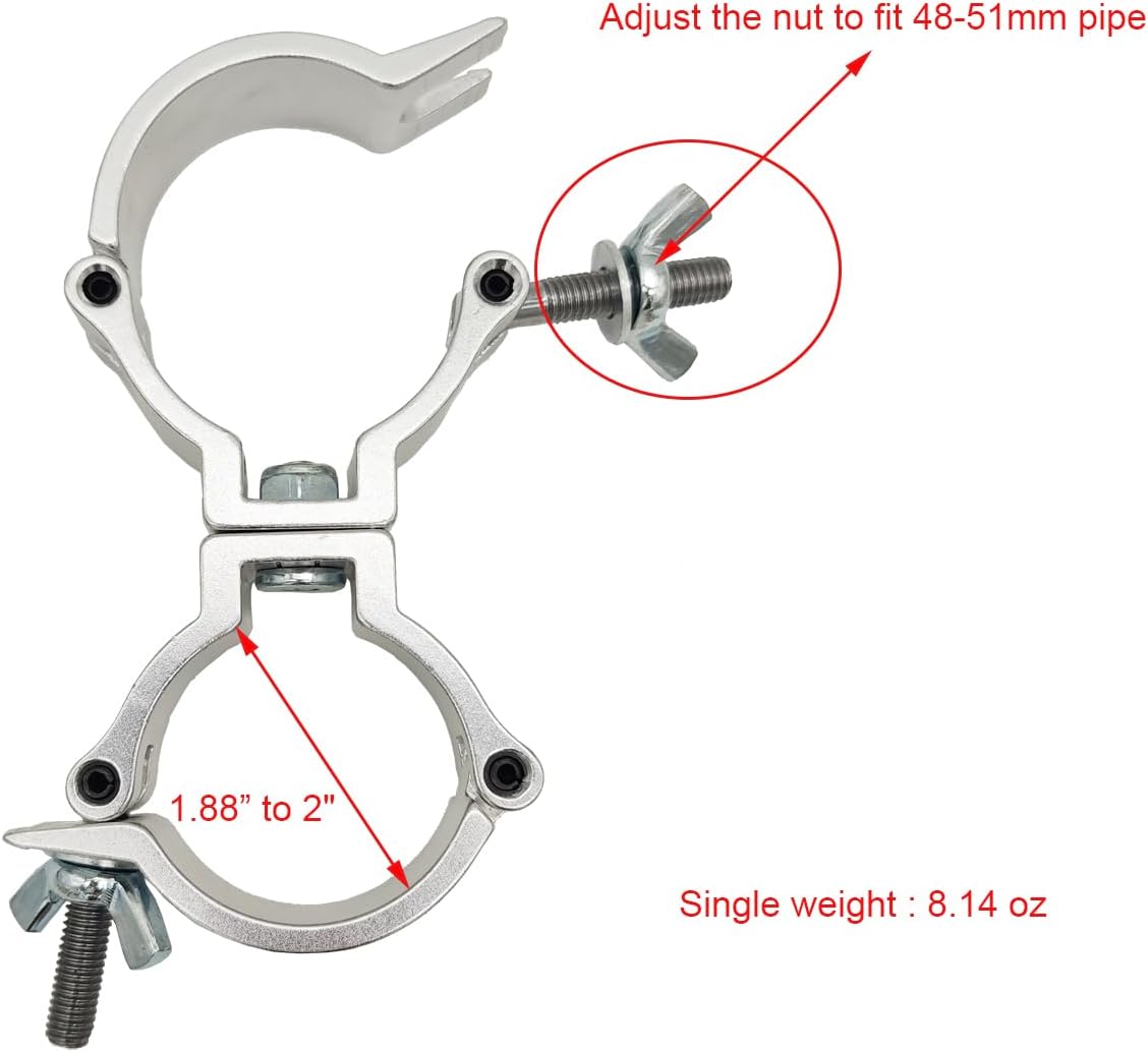 2Pcs 2 Inch Swivel Truss Clamp, Dual Swivel Coupler Pipe Clamps Heavy Duty Stage Lighting Mount Bracket Aluminum Alloy 220 Lbs for 48-51 mm Pipe Black for Stage Lighting
