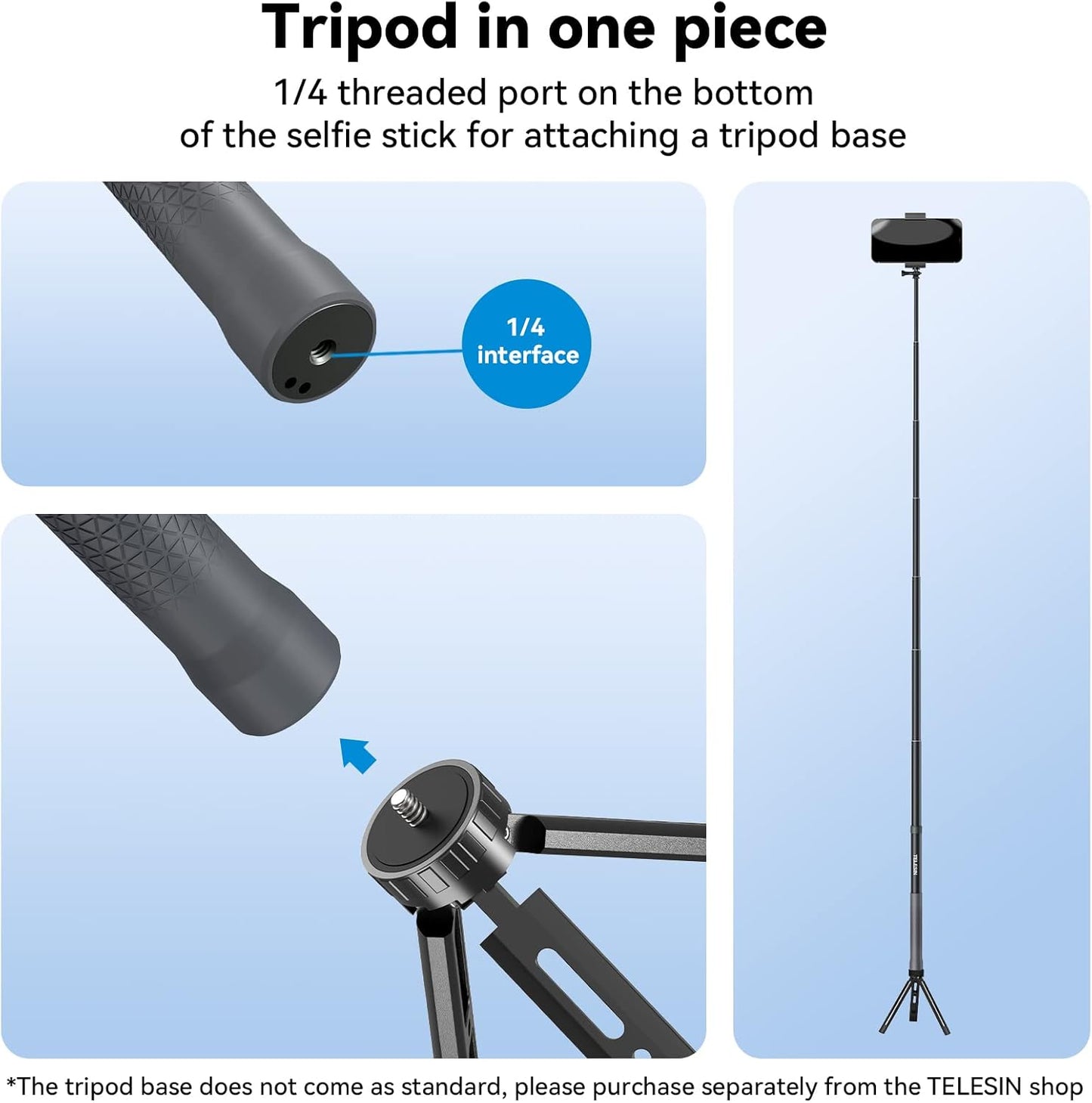 TELESIN G3 Selfie Stick Pole Long Invisible (118"/3M), Carbon Fiber Waterproof Underwater Monopod for GoPro Max 13 12 11 10, Insta360 X3 X4 X5 Ace Pro, DJI Osmo 360 Action Pocket AKASO Bike Motorcycle