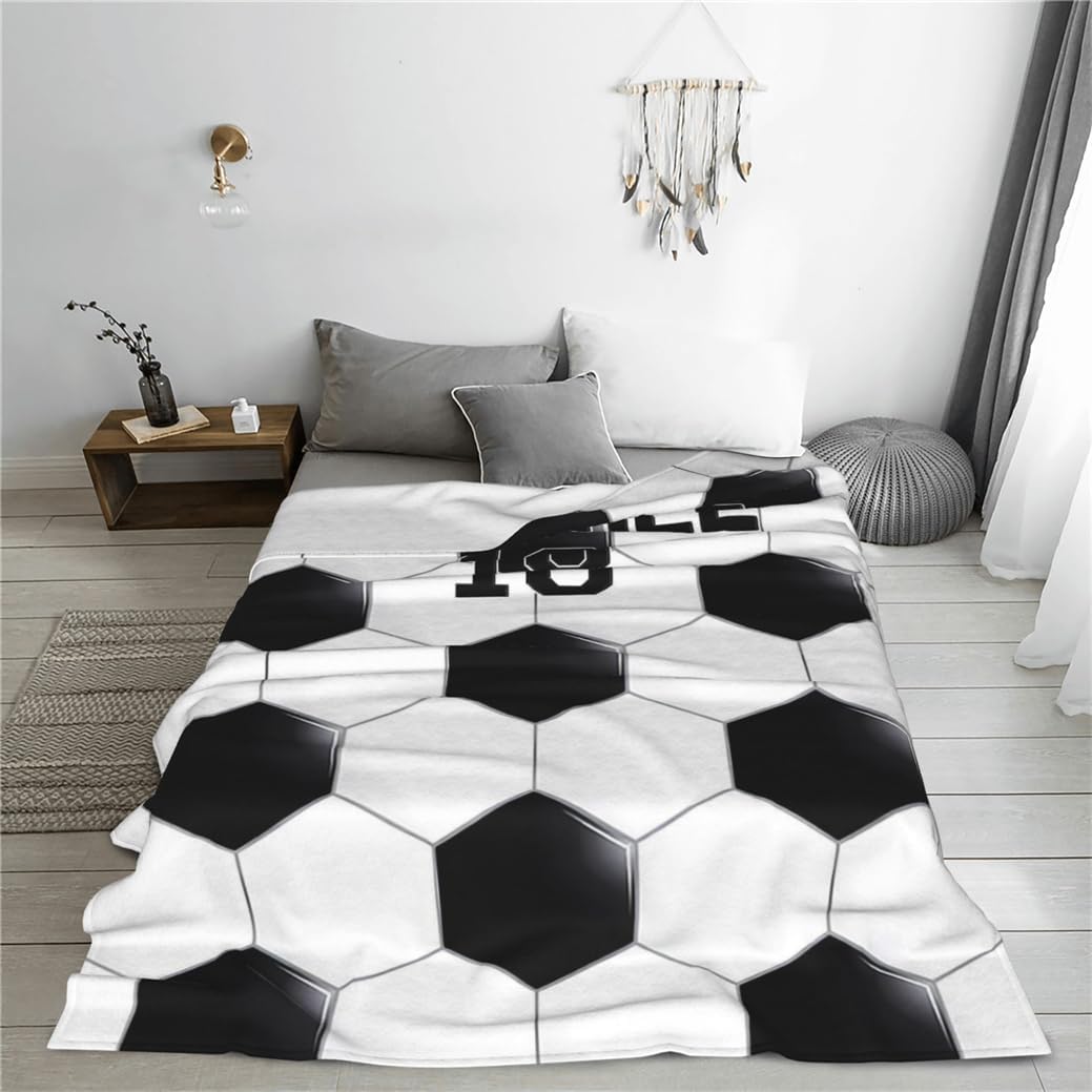 Football Prints Sofa Bedding Travel Throw-Blanket Custom Soccer Enthusiasts Throw-Blanket Gifts with Name Personalized Football Themed Blankets Customized Home Decor Sport Themed Bed Blanket