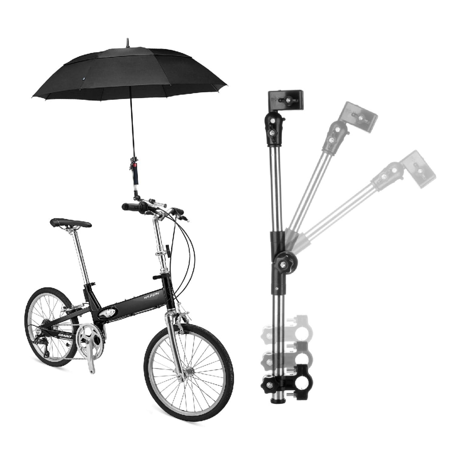 Flexzion Bicycle Umbrella Mount Holder – Adjustable Swivel Connector Stand with 2-Section Tube Handle – Umbrella Round Handlebar for Bike Stroller Attachment, Wheelchair Holder, Golf Cart, Beach Chair