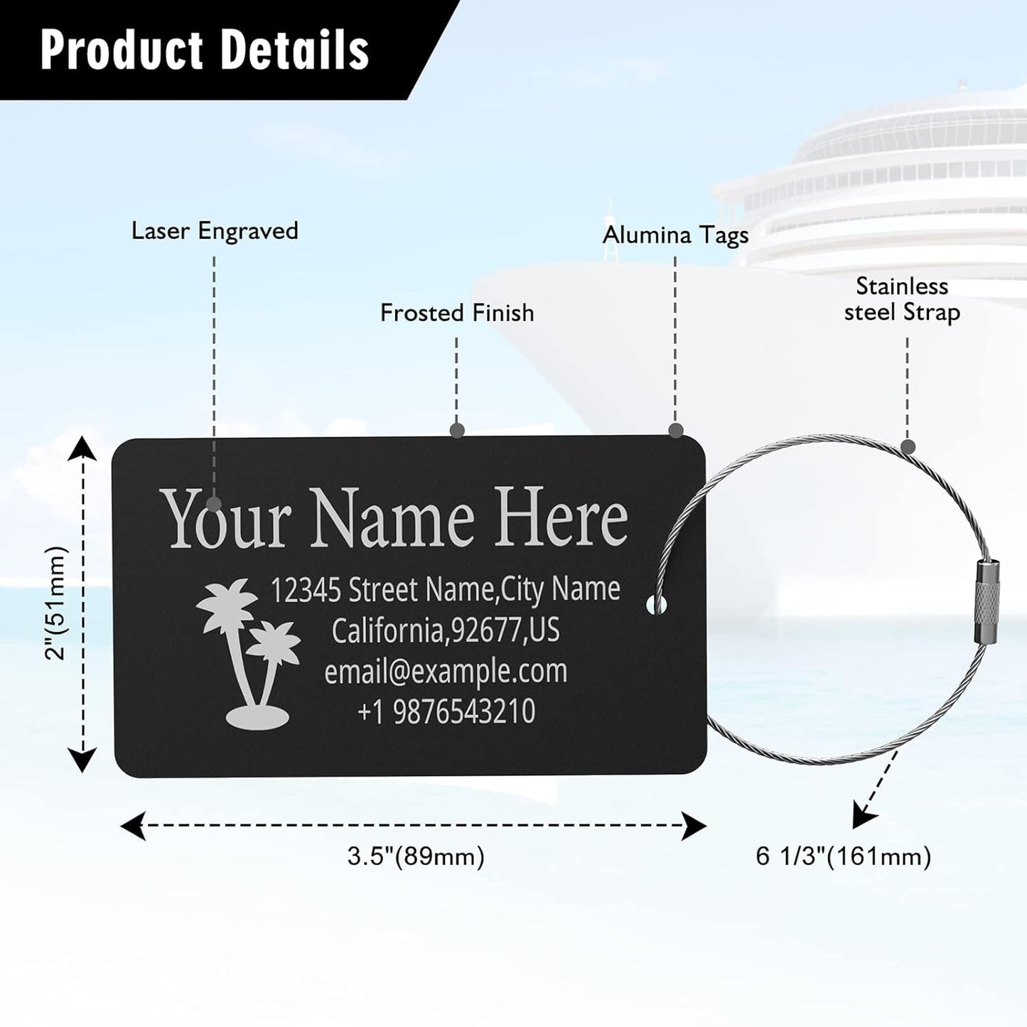 Luggage Tags for Suitcase - Personalized Engraved Metal Tag for Cruise Travel - Custom Name Tags Suitable for Bags and Backpacks(Purple),Horizontal (2x3.5'')