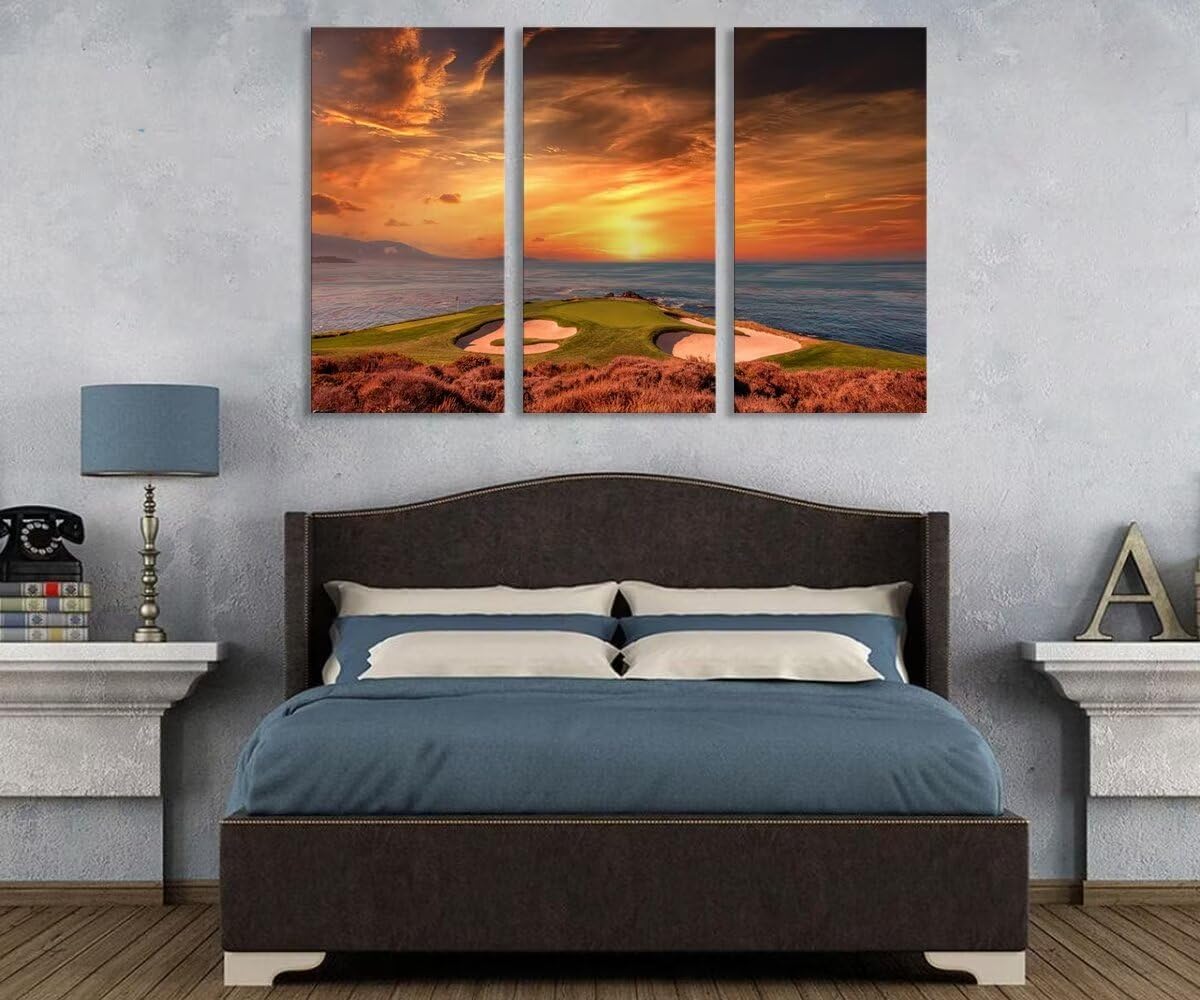 Pebble Beach Golf Course Wall Art for Living Room Bedroom Bathroom Home Decorations Monterey California Golf Course Pictures Posters Framed Artwork Canvas Prints Ready to Hang(12''W x 24''H x3)