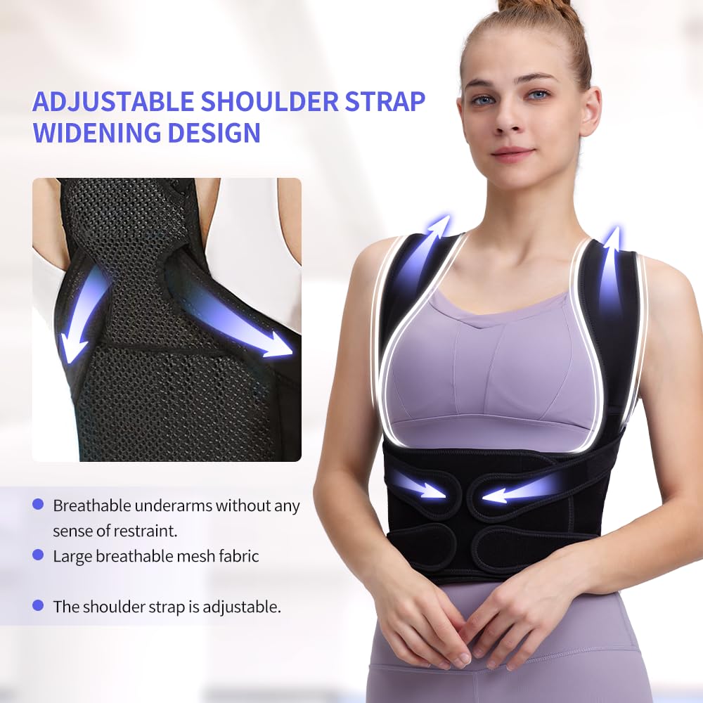 Fit Geno Back Brace Posture Corrector for Women and Men, Shoulder Straightener, Adjustable Full Back Support, Upper and Lower Back Pain Relief - Scoliosis, Hunchback, Hump, Thoracic, Spine Corrector (black, Large)