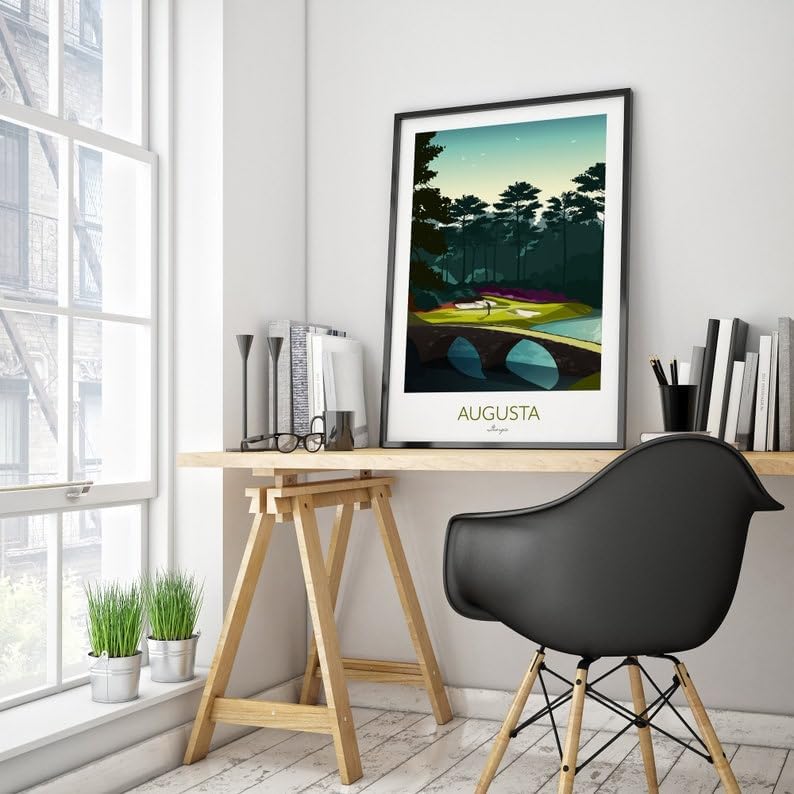 Nationcog Augusta Golf Print - The Masters; Golden Bell 12th Hole; Scenic Golf Course Wall Art; Vintage Augusta Golf Print; Augusta Georgia Landscape Poster (Unframed) (16x24)