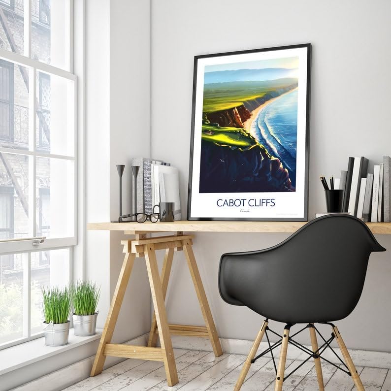Nationcog Cabot Cliffs Golf Print; 16th Hole - Golf Poster Canada; Coastal Golf Art; Golf Landscape Illustration; Scenic Golf Painting; Luxury Golf Resort Print (Unframed) (11x14)