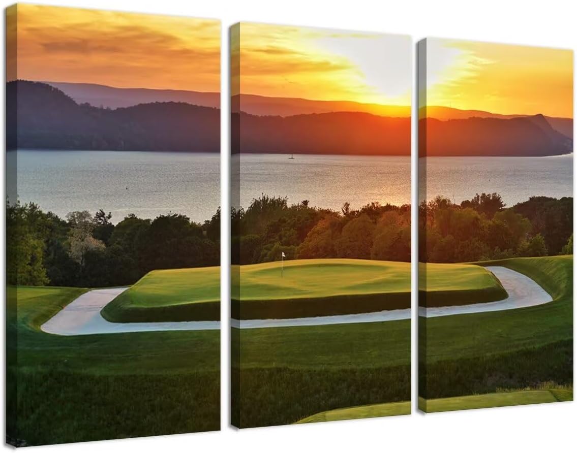 Golf Course Wall Art for Living Room Bedroom Bathroom Home Decorations Golf Course Pictures Posters Wall Decor for Office Canvas Prints Modern Artwork Framed Ready to Hang(14''W x 28''H x3)