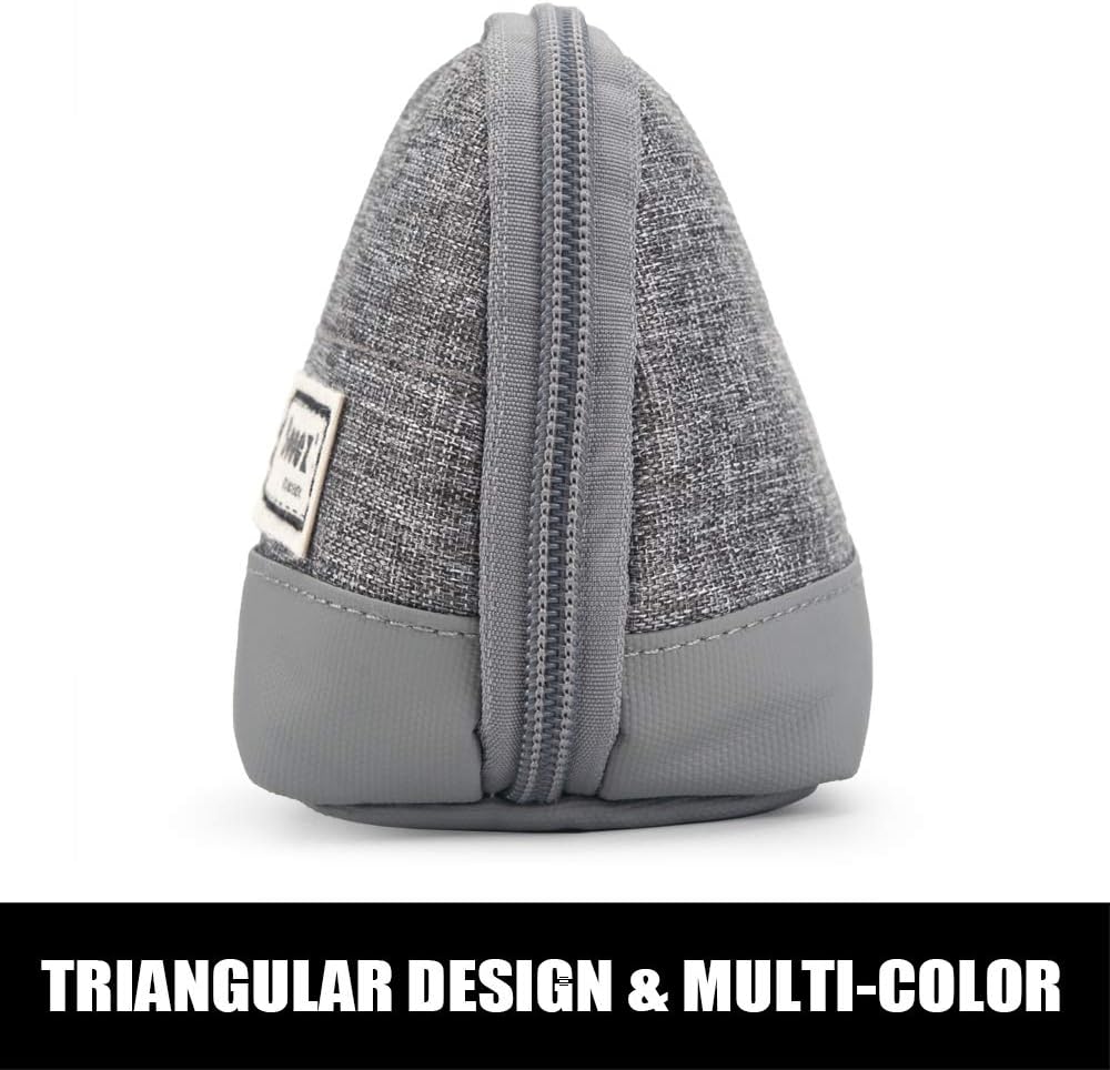Sooez Wide-Opening Pencil Pen Case, Lightweight & Spacious Pencil Bag Pouch Box Organizer, Aesthetic Supply with Triangular Design for Adults, Grey