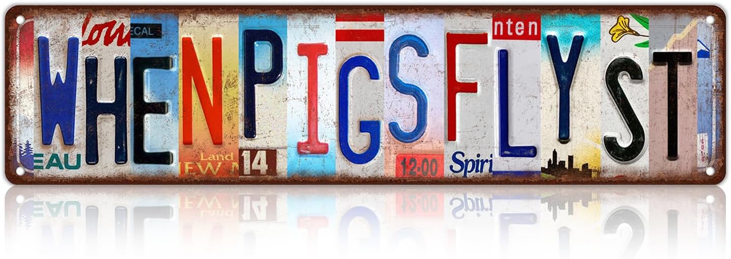 Vintage When Pigs Fly St Street Sign Wall Decor Metal Tin Signs Poster