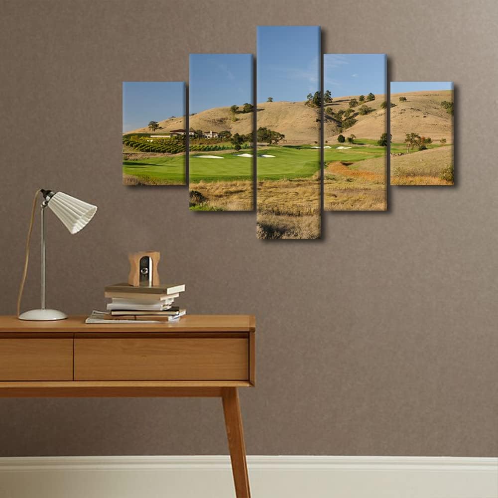 5 Pieces Golf Course Wall Art Pictures for Home Decor CordeValle California USA Painting on Canvas Poster Print Modern Artwork for Living Room Office Decorative Framed Ready to Hang - 60" W x 40" H