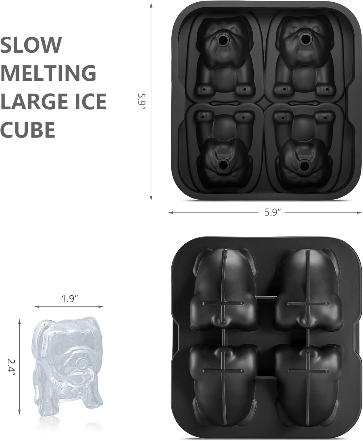 Nax Caki Bulldog gifts 3D Bulldog Ice Cube Mold Fun Shapes, 2.4" Large Craft Ice Mold, Big Dog Ice Cube Trays for Whiskey Cocktails Bourbon