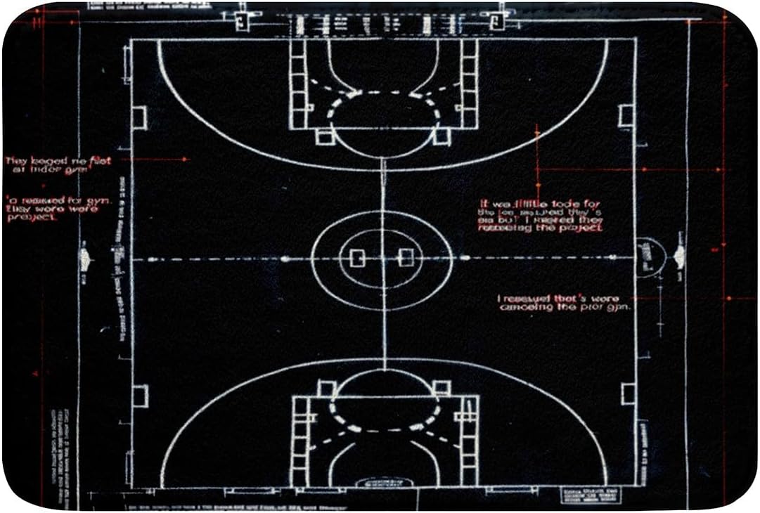 Feelyou Basketball Soft Fleece Door Carpet Ball Sport Game Polyester Bath Rug for Kids Boys Girls Sport Theme Non Slip Bath Mat Basketball Court Plan Bathroom Floor Indoor Doormat,16x24 Inch