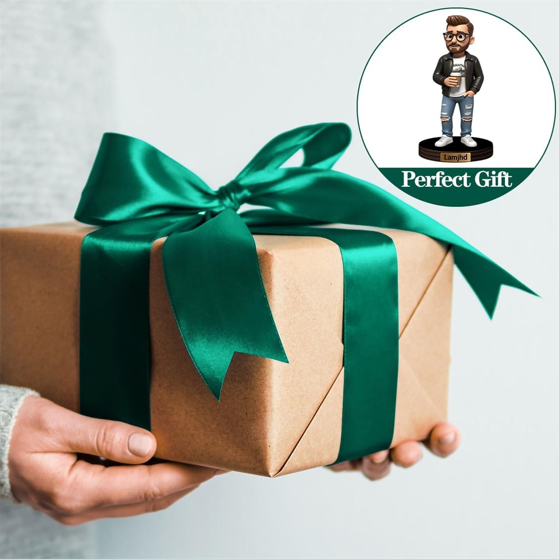 Personalized Family Photo Cartoon Desktop Decor Custom 2D Birthday Portrait Figurine Plaque with Name Picture Acrylic Sculpture Desk Sign Ornament for Men Women Family Couple Christmas Birthday,04