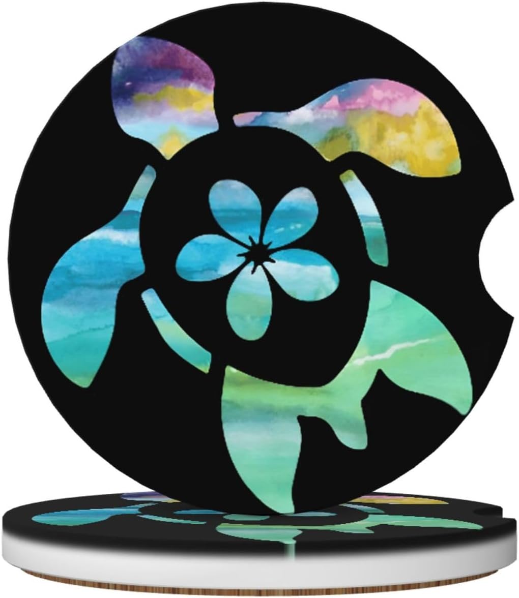 Car Cup Holder Coasters, Sea Turtle Car Coasters for Cup Holder Drinks, 2 Pack Ceramic Cute Auto Interior Accessories for Women Men