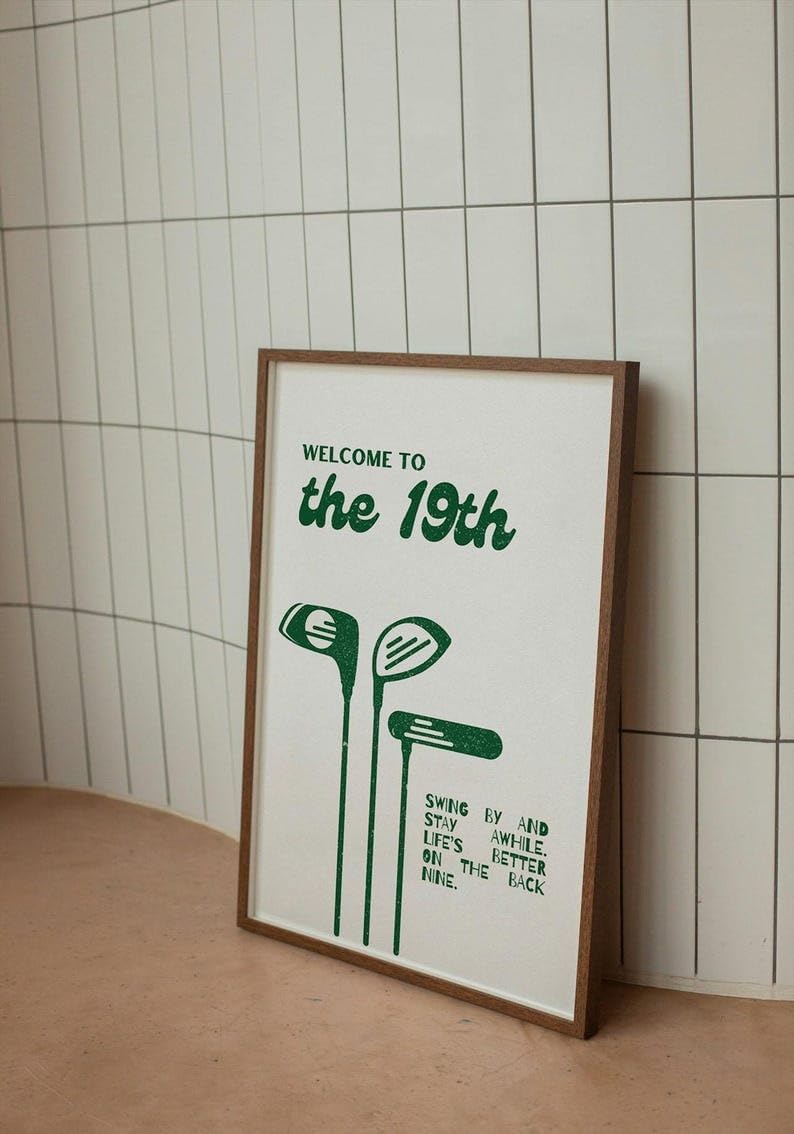Nationcog Welcome to the 19th Hole Poster, Retro Golf Club Wall Art Print, Vintage Green Typography, Funny Golf Decor for Bar or Man Cave, for Golf Lovers (Unframed) (9x11)