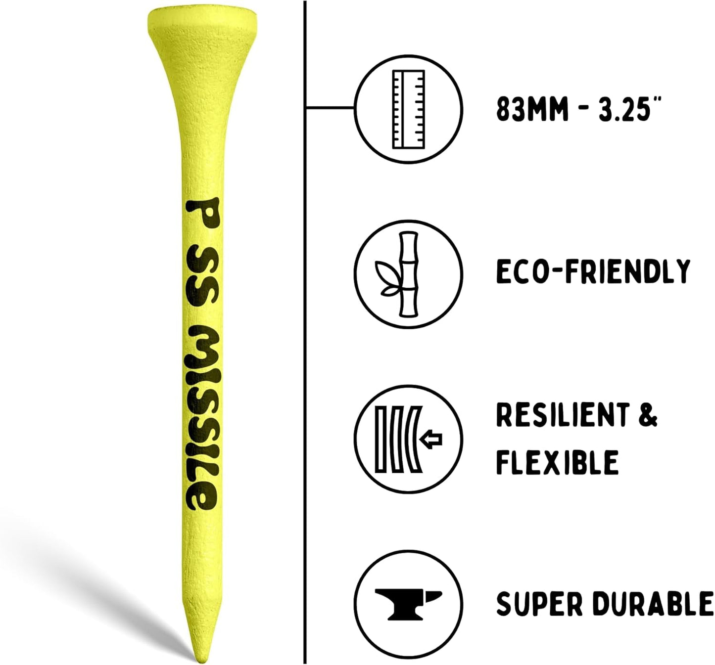Driver Darts by P*ss Missile, Premium Bamboo Wood Golf Tees, 18 Count, 3.25" (83mm) Tee Length - Iconic Packging Style and Cool Organization - Fun Gift Ideas for Golfers
