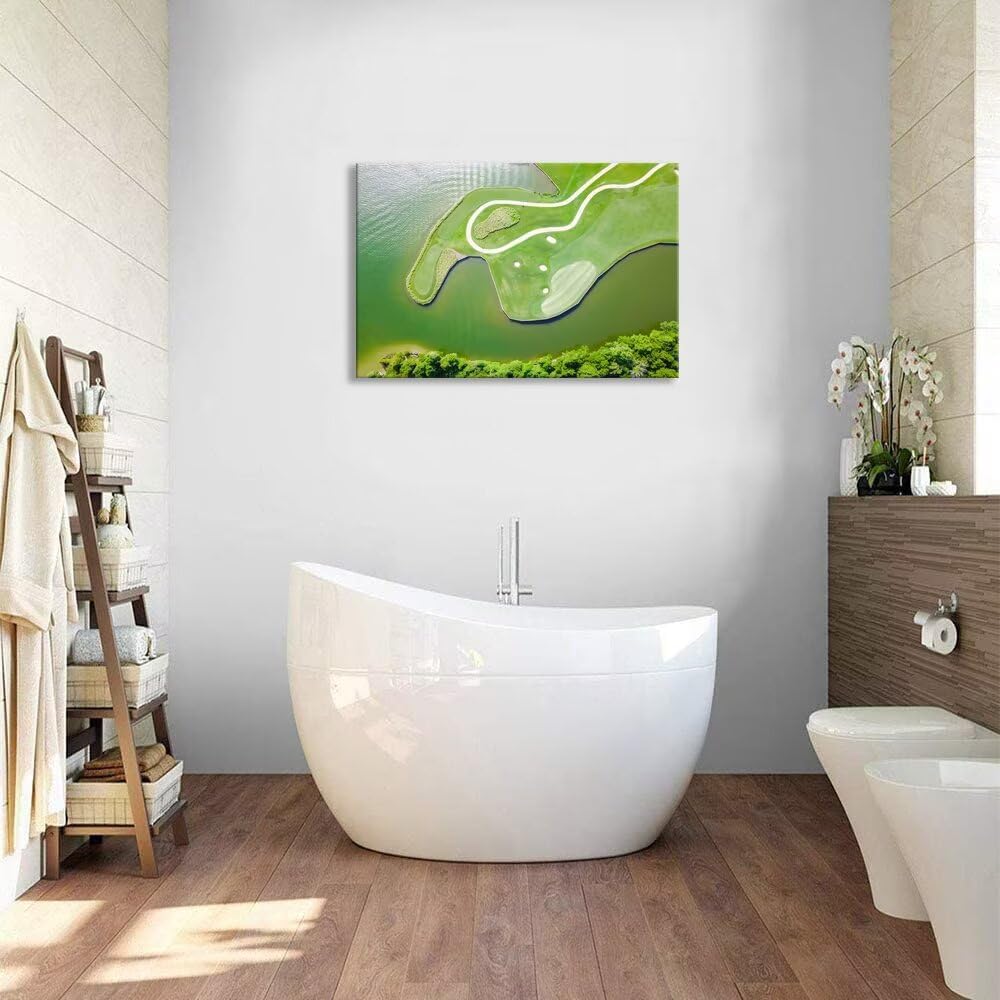 Colorado River Austin Texas USA Golf Course Wall Art for Living Room Bedroom Bathroom Home Decorations Golf Club Picture Wall Decor for Office Canvas Artwork Framed Ready to Hang(18''H x 24''W)
