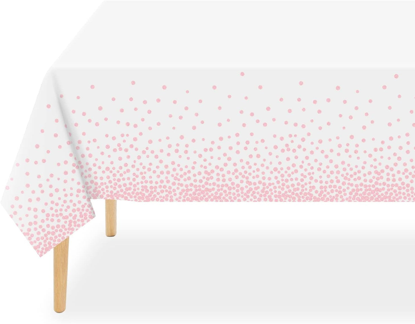 QIKSION 12 Pack White and Pink Dot Plastic Tablecloth, Waterproof Disposable Party Table Cloths for Baby Shower, Wedding, Anniversary, Birthday Party(54 × 108 Inch)