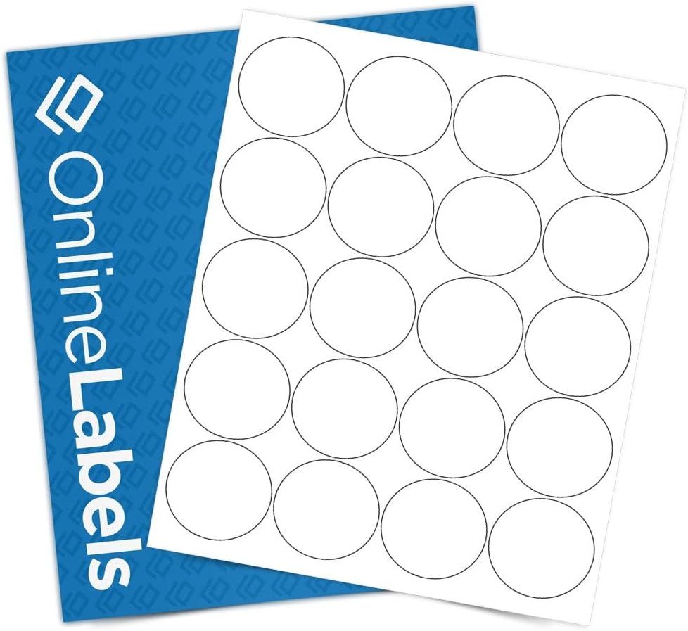 2 Inch Round Labels - Permanent, White Matte - Candle, Lid, Product, Favor Labels - Pack of 500 Circle Stickers, 25 Sheets - Inkjet/Laser Printers - Online Labels