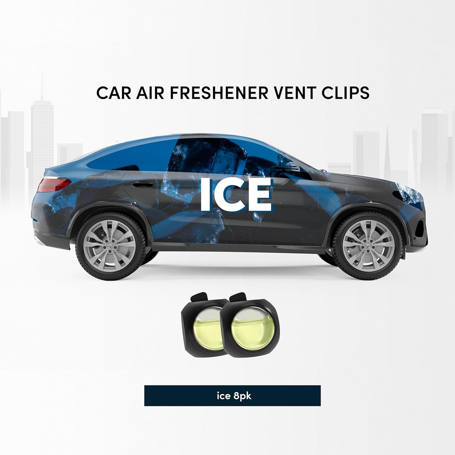 Car Air Freshener Vent Clips, 8 Pack, Provides Long-Lasting Scent, Up to 240 Days, Odor Eliminator (Ice Scent)
