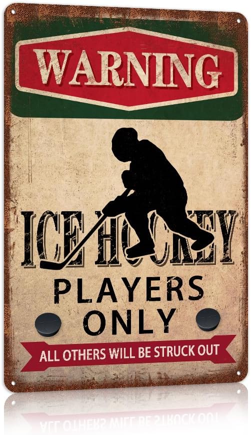 Ice Hockey Accessories Ice Hockey Decor For Boys Room Ice Hockey Gifts Sports Signs Warning Ice Hockey Players Only Metal Tin Signs