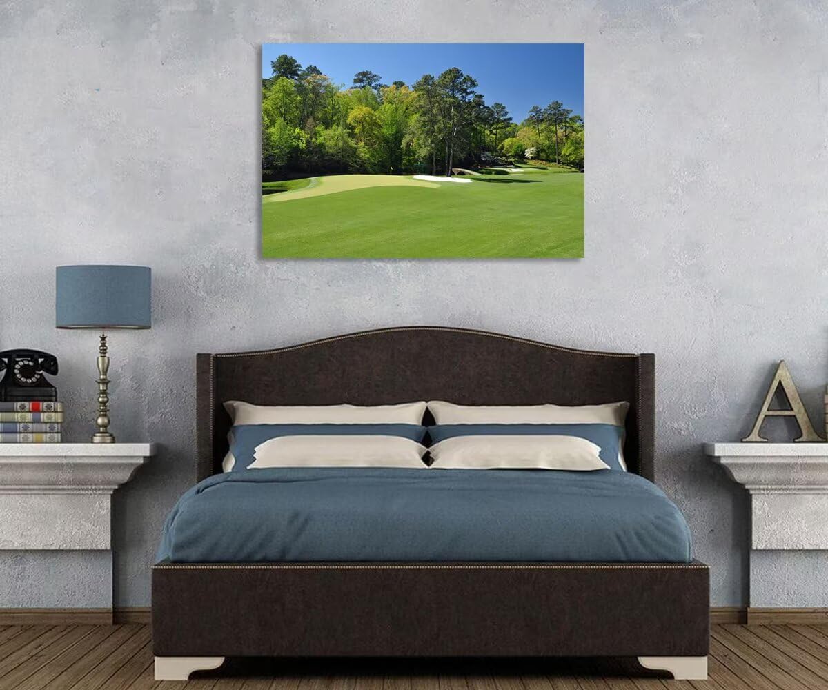 Augusta National Golf Club 11th Hole Wall Art - Augusta Golf Course Wall Art for Living Room Bedroom Bathroom - Augusta Golf Course Picture Poster Canvas Prints Framed Ready to Hang(24''H x 36''W)