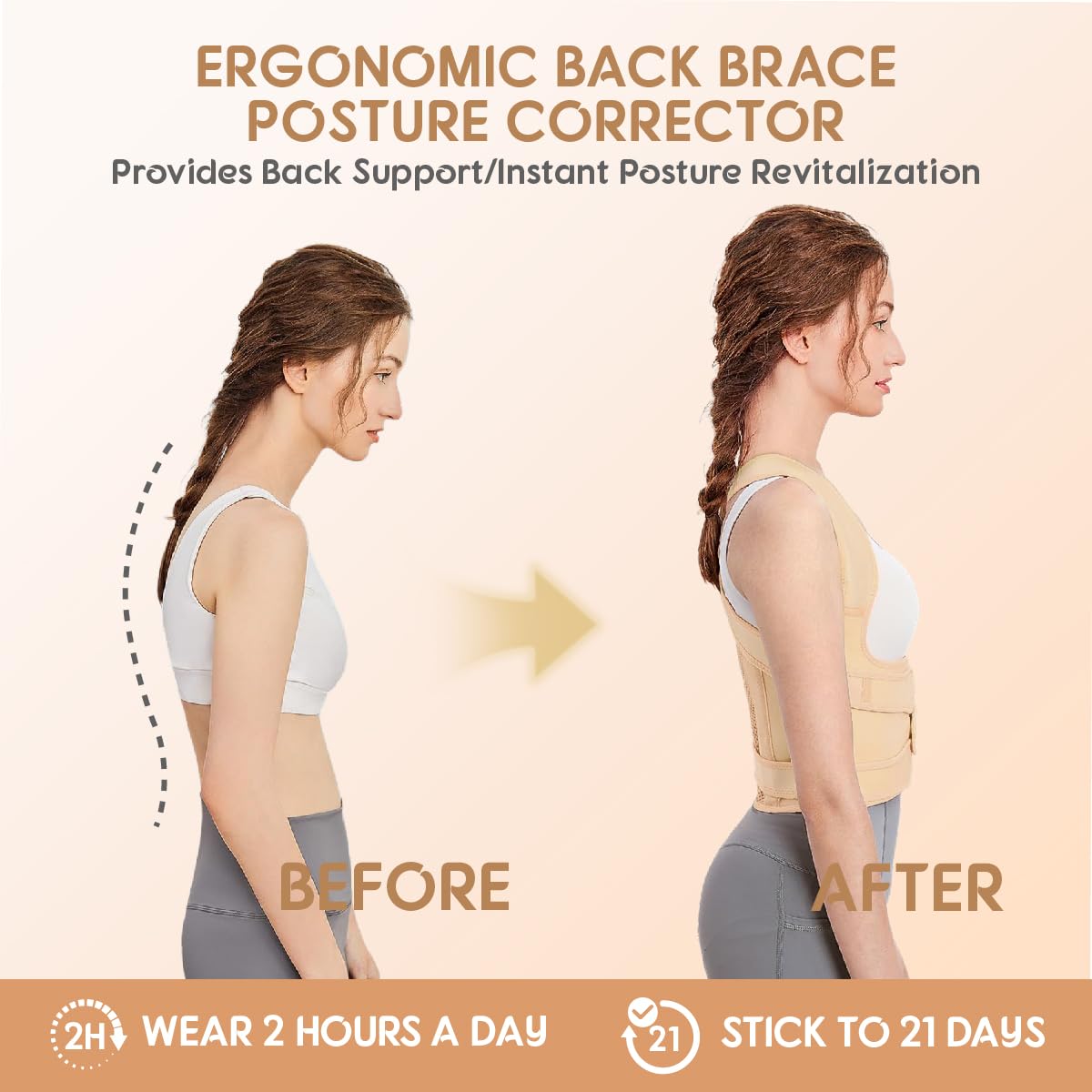 Posture Corrector for Women & Men – Adjustable Back Brace with Full Back Support, Shoulder Straightener for Spine Alignment, Scoliosis, Hunchback & Back Pain Relief (Beige,Medium)