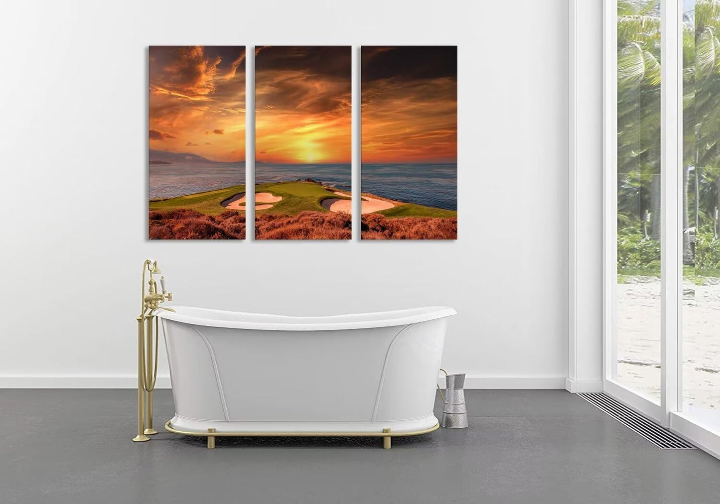 Pebble Beach Golf Course Wall Art for Living Room Bedroom Bathroom Home Decorations Monterey California Golf Course Pictures Posters Framed Artwork Canvas Prints Ready to Hang(20''W x 40''H x3)