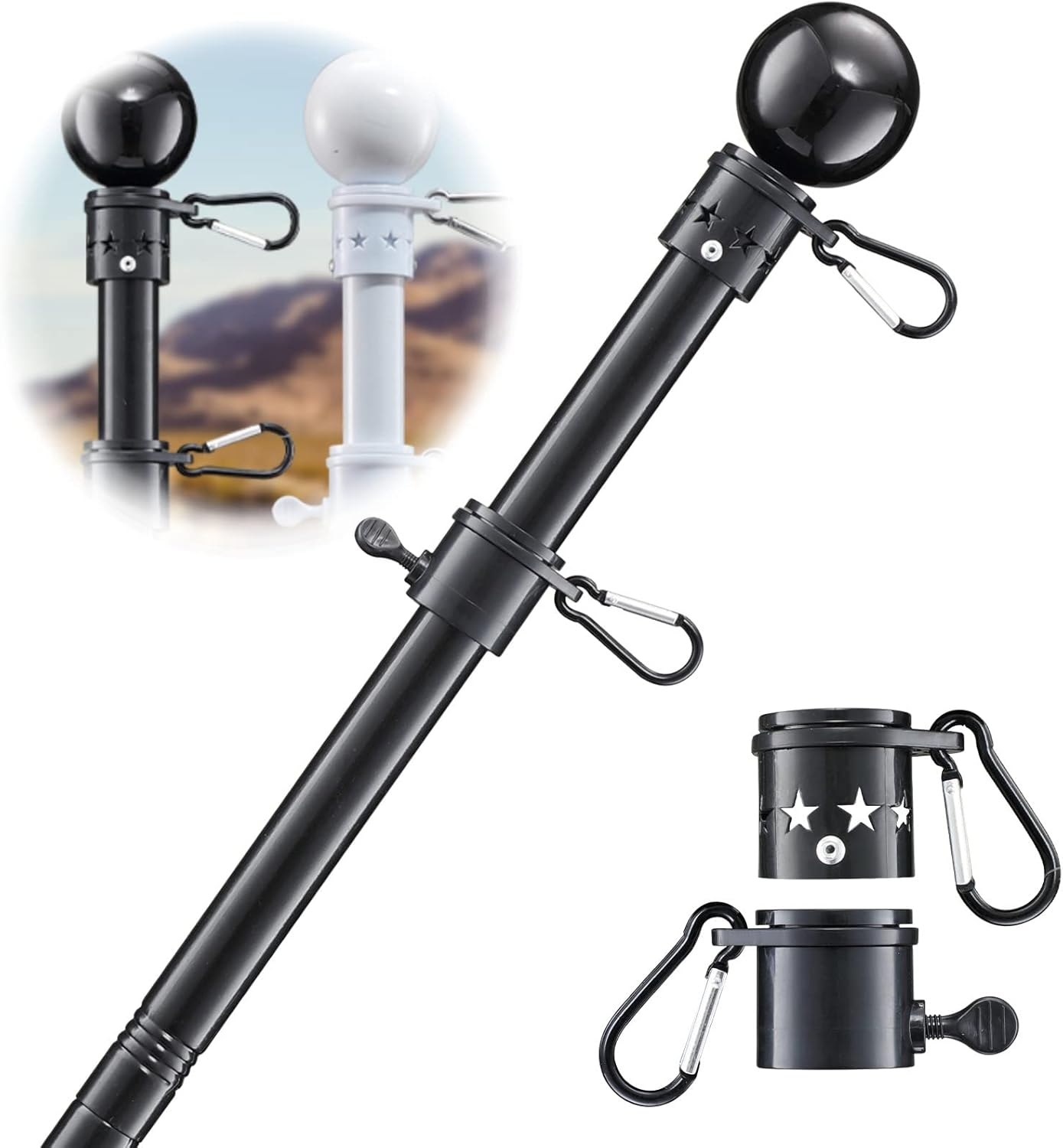 Flag Pole for Outside House - 5ft Heavy Duty Stainless Steel Flag Pole Kit, Tangle Free Spinning Flagpole Holder For Outdoor Porch Residential Decoration - Black