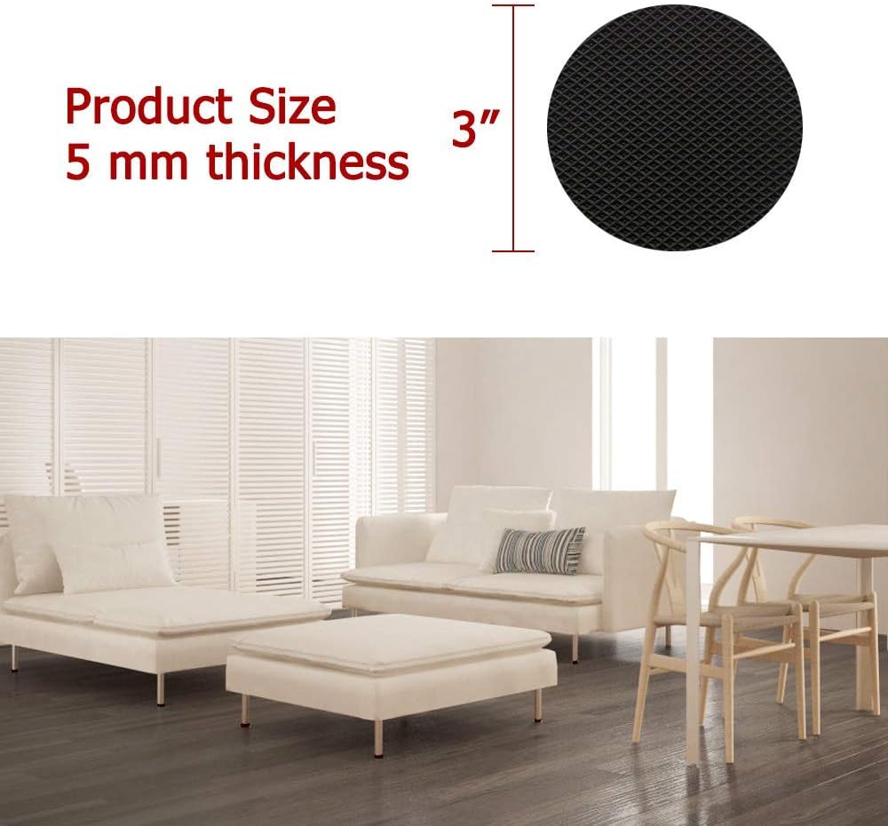 Yelanon Non Slip Furniture Pads - 16 pcs 3" Round Felt & EVA Furniture Grippers, Dark Brown & Black, Self Adhesive Rubber Feet for Hardwood, Laminate, Tile, Vinyl, Cork Floors