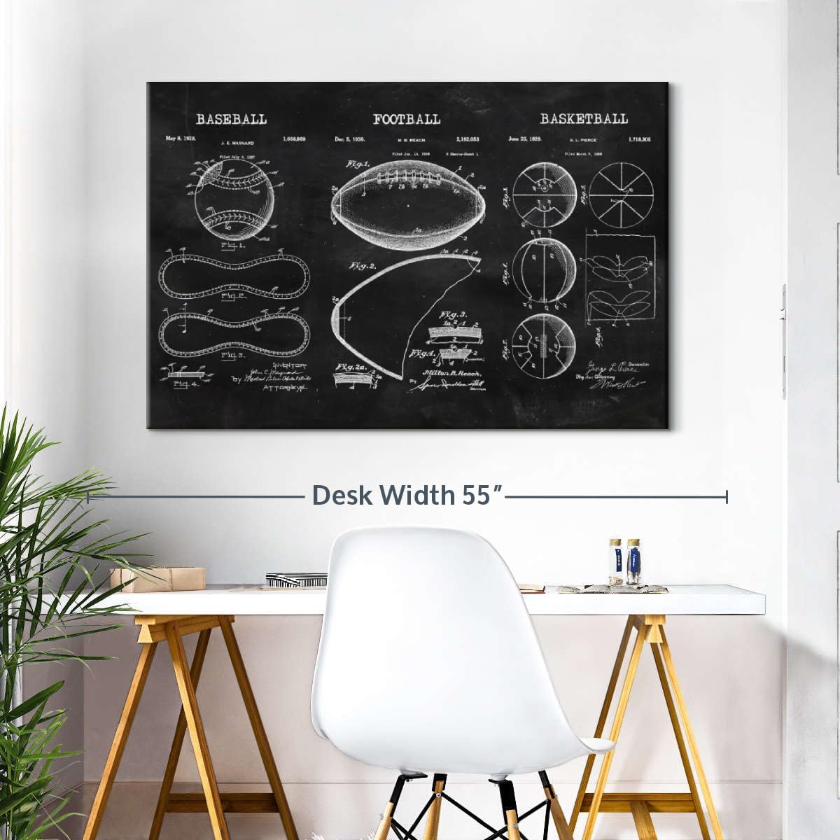 ElephantStock Sports Balls Compilation BW Patent Canvas - 1 Panel Patent Wall Art Decor - Sports Decorations for Boys Room - Wall Art and Office Decor - 45" X 30"